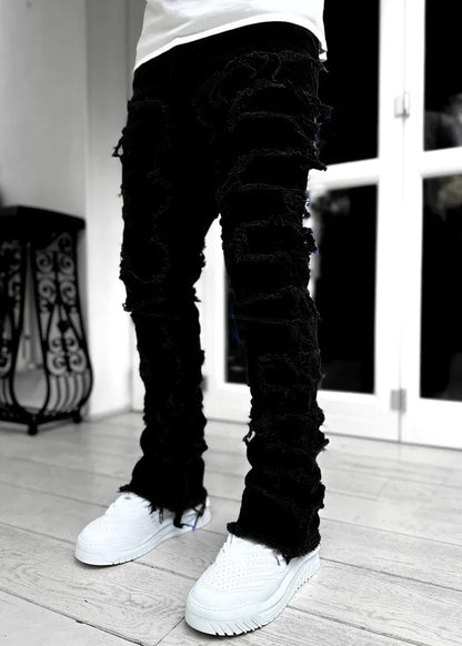 2024 Spring Summer New Men's Clothing Fashion Solid Color Elastic Patch Denim Straight-Leg Pants Jeans