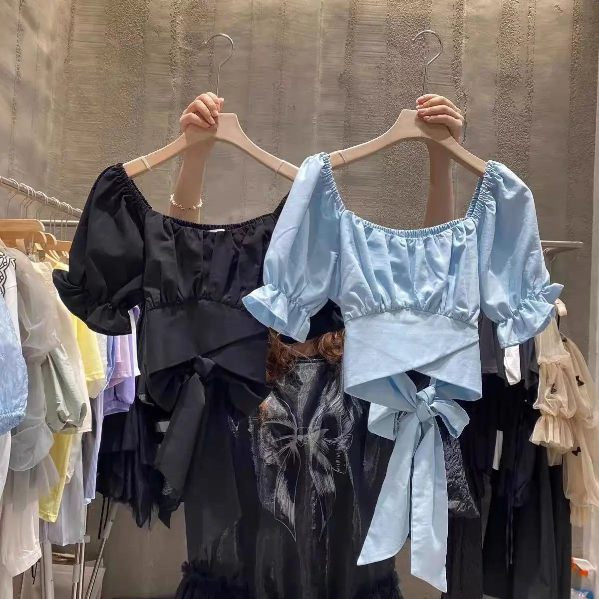 Sweet Pleated Blouses Women 2025 Blusas Mujer De Moda Puff Sleeve Square Collar Bandage Bow Crop Tops Summer White Blouse Shirts