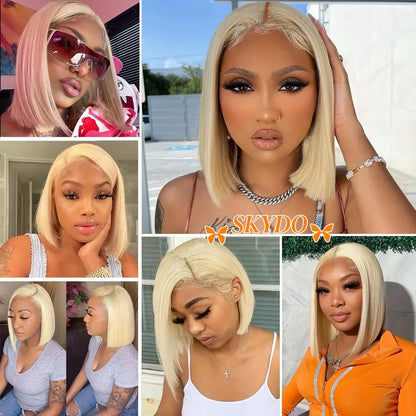 Mint Green Bob Wig Human Hair 200% Density 13x4 Transparent  Straight Lace Front Wigs Pre Plucked with Baby Hair for Black Women