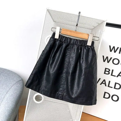 2025 new spring autumn Girls Kids leather PU zipper skirt comfortable cute baby Clothes Children Clothing