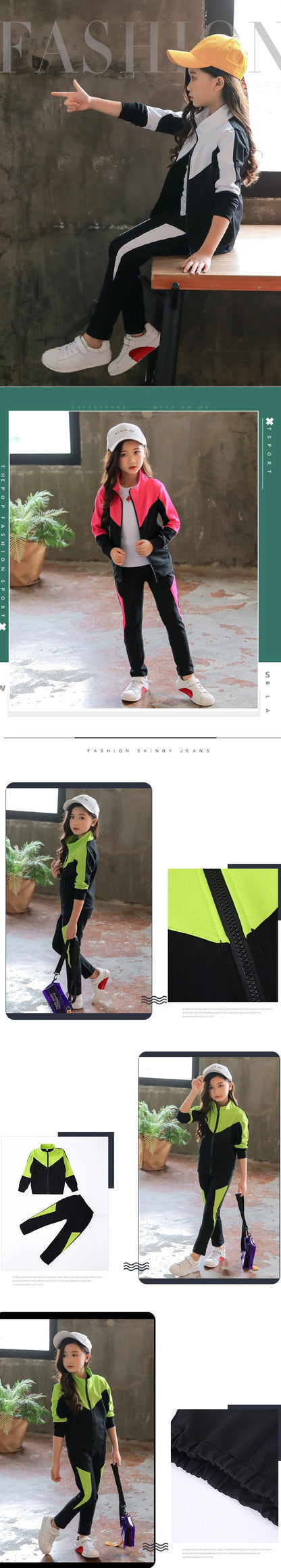 2025 New Spring Autumn Teen Girls Clothing Sets Fashion Zipper Sweatshirt + Pants 2Pcs Outfits Kids Tracksuit 4 6 8 10 12 Years