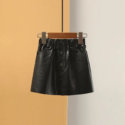 2025 new spring autumn Girls Kids leather PU zipper skirt comfortable cute baby Clothes Children Clothing