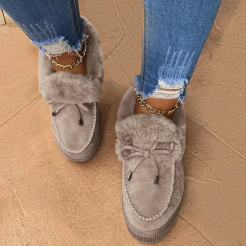 Solid Color Furry Females Feetwear Women Winter Cotton Shoes Plush Warm Snow Boots Ladies Casual Flat Short Boots