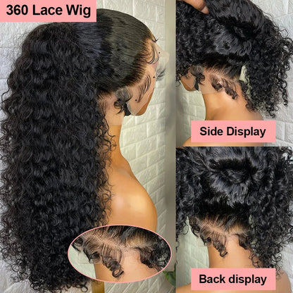 Curly 360 Lace Front Human Hair Wigs 250 Density Brazilian Deep Wave 40 Inch 13x6 HD Lace Frontal Wig 100% Human Hair Preplucked