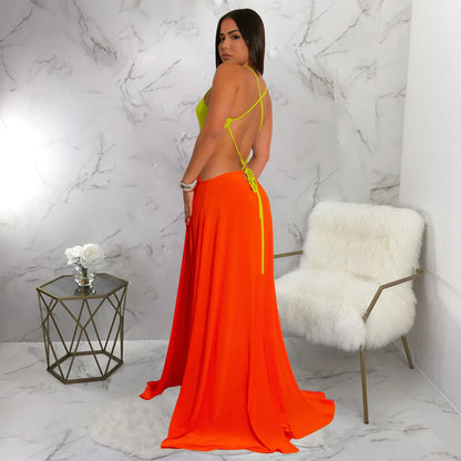 CM.YAYA Women Strap Backless Big Swing Split Maxi Long Dress 2025 Hollow Out Birthday Sexy Club Party Evening Dresses Vestidos