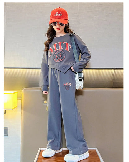 2025 autumn spring kid Girls Clothes Suit Child irregular letter sweatshirt t-shirt top and loose pant Tracksuit 4 8 10 12 year