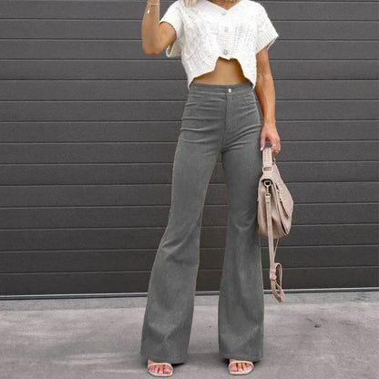Women Pants Elegant Corduroy Autumn Winter Fashion Slim Casual Female New Solid Mid-waist Street Long Flare Clothing Lugentolo