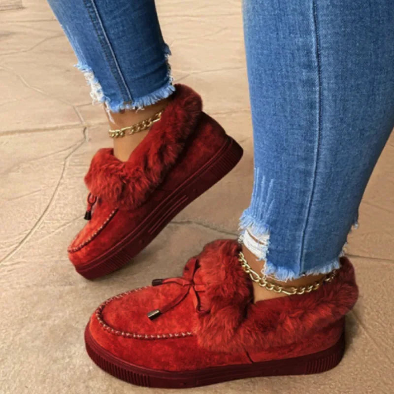 Solid Color Furry Females Feetwear Women Winter Cotton Shoes Plush Warm Snow Boots Ladies Casual Flat Short Boots