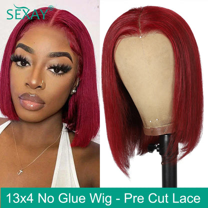 Short Bob Wig 8-14 Inch Pink Color Human Hair Wigs Pre Plucked 13x4 Ear To Ear Transparent Lace Frontal Pre Cut Short Bob Wig