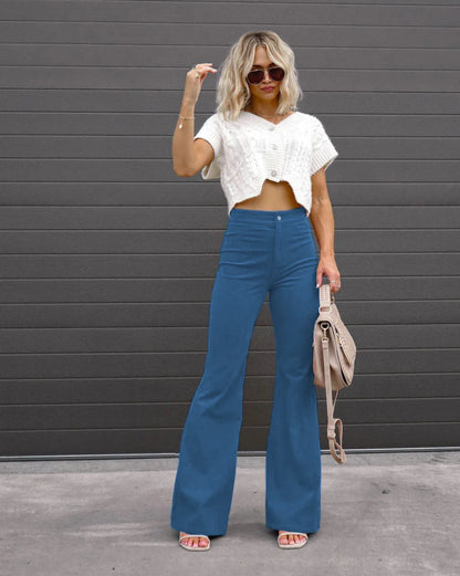 Women Pants Elegant Corduroy Autumn Winter Fashion Slim Casual Female New Solid Mid-waist Street Long Flare Clothing Lugentolo