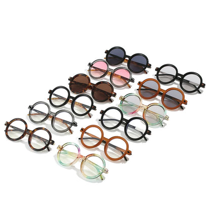 Retro Gray Pink Lens Round Sunglasses Women 2025 Brand Trendy Shiny Circle Frame Men Spectacle Plain Eyewear Shades Sun Glasses