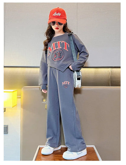 2025 autumn spring kid Girls Clothes Suit Child irregular letter sweatshirt t-shirt top and loose pant Tracksuit 4 8 10 12 year