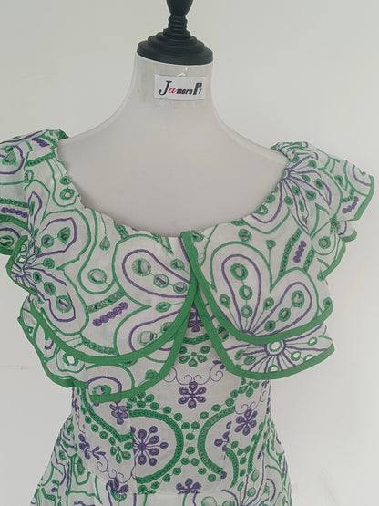 JAMERARY Women Dress Summer Runway Cut Out Double Layer Ruffles Embroidery Elastic Waist Short Party Vestidos Holiday Beach Wear