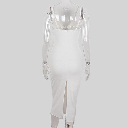 Women Sleeveless V-Neck Cutout Bodycon Dress High Street Elegant Party Vestidos Suspender Backless Bodycon Long Dresses