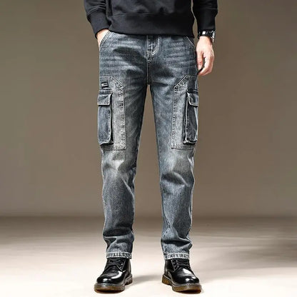 Jeans for Men Straight Male Cowboy Pants with Pockets Trousers Cargo Regular Aesthetic New in Stacked Korean Fashion Trend 2024