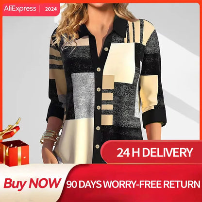 Women's Shirt Blouse Plaid Yellow Blue Purple Print Button Long Sleeve Casual Fashion Shirt Collar Fit 2025 Spring & Fall Tops