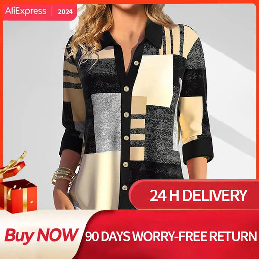 Women's Shirt Blouse Plaid Yellow Blue Purple Print Button Long Sleeve Casual Fashion Shirt Collar Fit 2025 Spring & Fall Tops