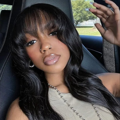 3x1 Middle Part Lace Wig Body Wave Cheap Wigs Full Machine Made Human Hair Wig with Bangs for Women on Clearance Sale Front