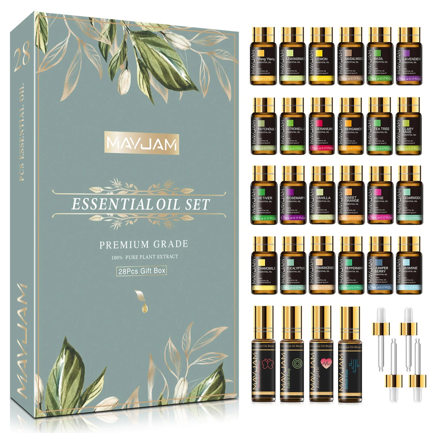 MAYJAM 28 Bottles Essential Oils Set For Humidifier Aromatic Candles Air Freshener DIY Perfume