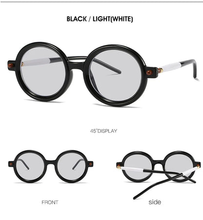 Retro Gray Pink Lens Round Sunglasses Women 2025 Brand Trendy Shiny Circle Frame Men Spectacle Plain Eyewear Shades Sun Glasses