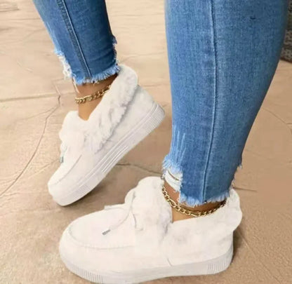Solid Color Furry Females Feetwear Women Winter Cotton Shoes Plush Warm Snow Boots Ladies Casual Flat Short Boots