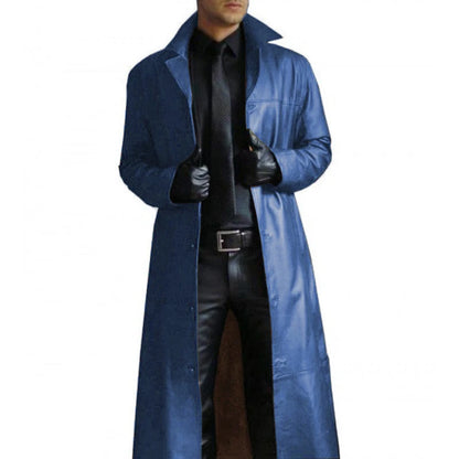 Men's Faux Leather Trench Coat