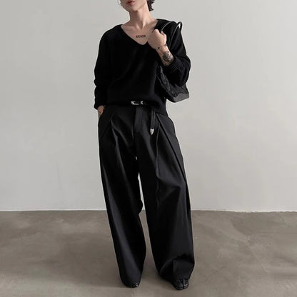 Mens Pants Three-Dimensional Pleated Casual Pants Streetwear Fashion Luxury Grunge Wide-Leg Pants Old Money Men'S Clothing 2025