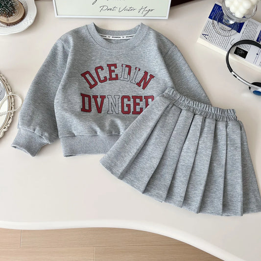 2025 spring winter Girls set Clothes teenager letter hooded sweatshirts t-shirt + pleated skirt 2 3 4 5 6 7 8 10 year tracksuit