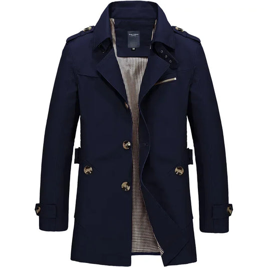 BROWON Brand Trench Coat Men 2025 Spring and Autumn 100% Cotton Jacket for Men Vintage Windbreaker Casual Jackets Men Clothing