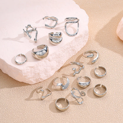 15Pcs Punk Smooth Geometric Open Rings Set For Women