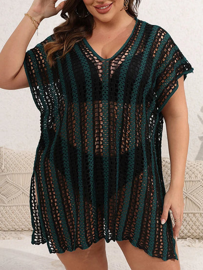 GIBSIE Plus Size Sexy Hollow Out Bikini Cover-ups Women Summer Vacation Split Beach Dress Female Swimsuit Cover Up Beachwear