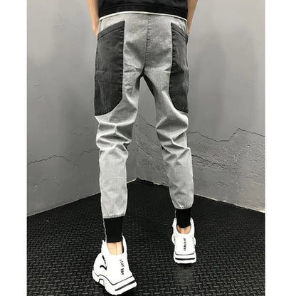 Men's Summer Korean Fashion Vintage Patchwork Stretchy Washed Denim Pants Y2K Casual Streetwear Slim Fit Jeans Pantalones Hombre
