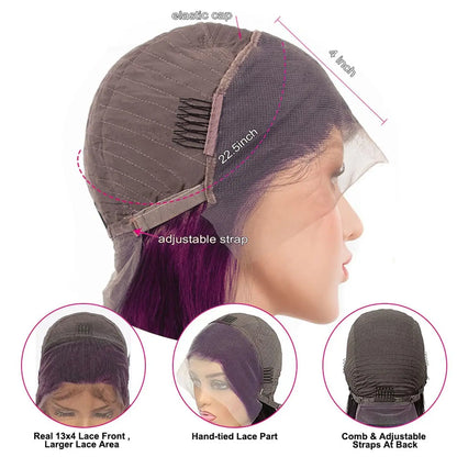 Dark Purple Bob Wig Human Hair 13x4 Hd Lace Front Wigs Human Hair 180% Density Glueless Wigs Short Cut Straight Bob Wigs