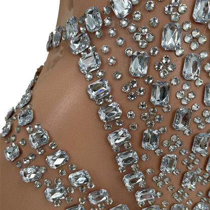 Fashion Sparkly Diamonds Skinny Jumpsuit Women Nightclub Prom Party Outfit Singer Dancer Performance Costume Stage Wear Dunpai