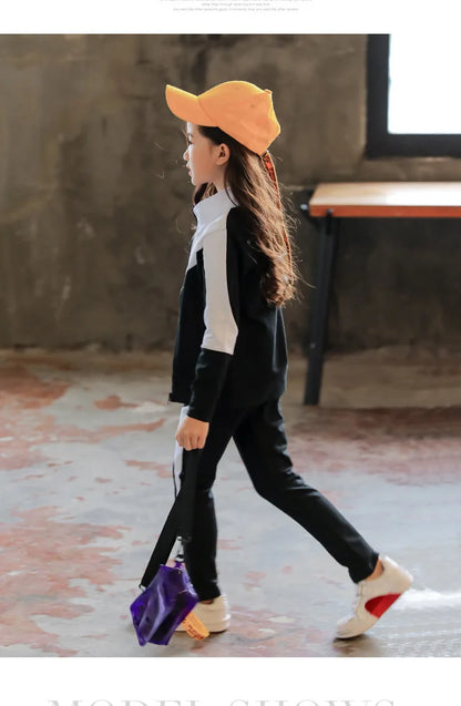 2025 New Spring Autumn Teen Girls Clothing Sets Fashion Zipper Sweatshirt + Pants 2Pcs Outfits Kids Tracksuit 4 6 8 10 12 Years