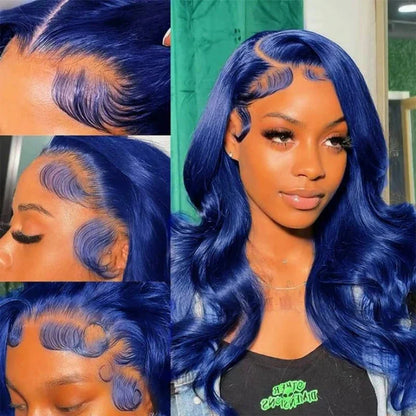 Dark Blue 13x4 HD Lace Front Human Hair Wigs For Women Pre Plucked Blue Body Wave Transparent Lace Frontal Wigs 100% Human Hair
