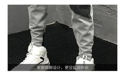 Men's Summer Korean Fashion Vintage Patchwork Stretchy Washed Denim Pants Y2K Casual Streetwear Slim Fit Jeans Pantalones Hombre