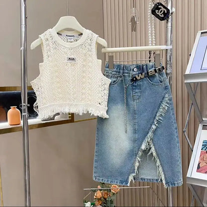2025 new spring autumn summer Girls Kids T-shirt+short skirt sets comfortable cute baby Clothes Children Clothing