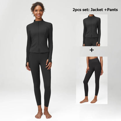 2/3 Pieces Fitness Yoga Set Women Solid Color Stretch Athletic Suit Sexy Bra Zipper Jacket High Waist Leggings Female Sportswear