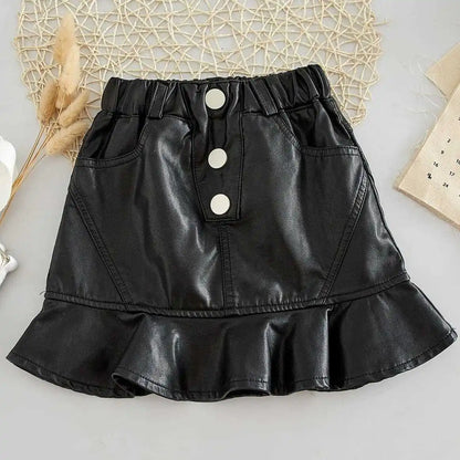 2025 new spring autumn Girls Kids leather PU zipper skirt comfortable cute baby Clothes Children Clothing