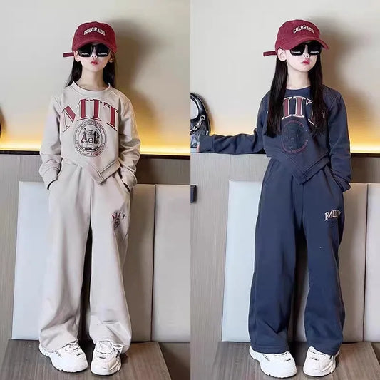 2025 autumn spring kid Girls Clothes Suit Child irregular letter sweatshirt t-shirt top and loose pant Tracksuit 4 8 10 12 year