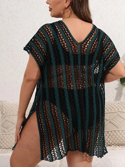 GIBSIE Plus Size Sexy Hollow Out Bikini Cover-ups Women Summer Vacation Split Beach Dress Female Swimsuit Cover Up Beachwear