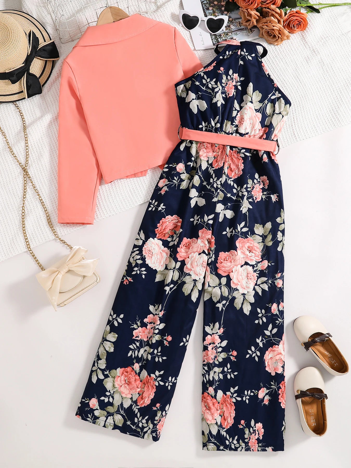 Spring and Summer Girls Fashion Outdoor Leisure Vacation 2-piece dress set