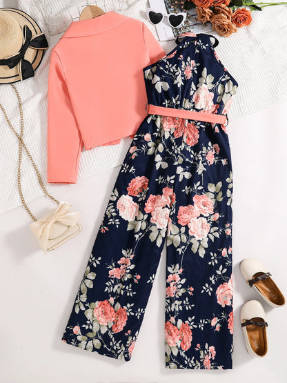 Spring and Summer Girls Fashion Outdoor Leisure Vacation 2-piece dress set
