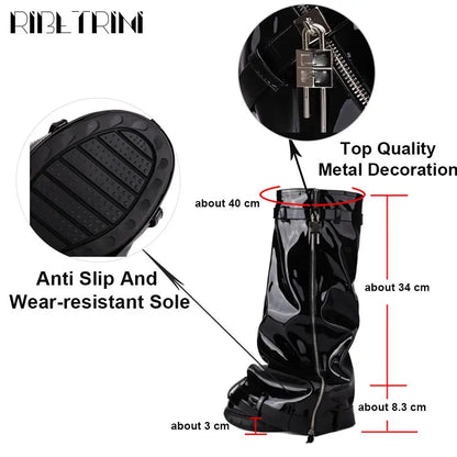 Platform Women Fold Over Mid Calf Padlock Metal Platform Shoes