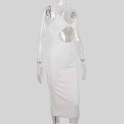 Women Sleeveless V-Neck Cutout Bodycon Dress High Street Elegant Party Vestidos Suspender Backless Bodycon Long Dresses