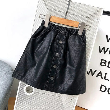 2025 new spring autumn Girls Kids leather PU zipper skirt comfortable cute baby Clothes Children Clothing
