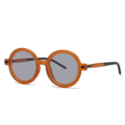 Retro Gray Pink Lens Round Sunglasses Women 2025 Brand Trendy Shiny Circle Frame Men Spectacle Plain Eyewear Shades Sun Glasses