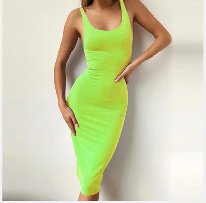 Women's Sexy Bodycon Tank Dress Sleeveless Basic Midi Club Dresses