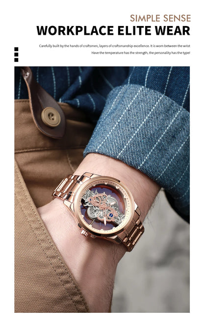TPW Hot Trendy Fashion Wholesale Men Golden Skeleton Automatic Quartz Wrist Watches Luxury 2024